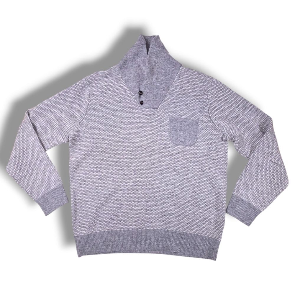 $J CREW MEN'S GRAY LAMBS WOOL JACQUARD SHAWL COLLAR SWEATER